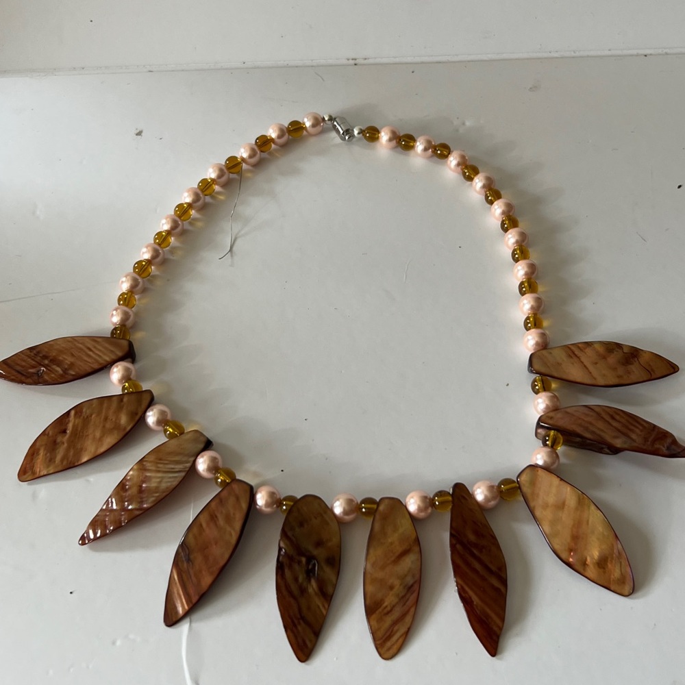 Handcrafted Brown Shell Statement Necklace - Wome… - image 3